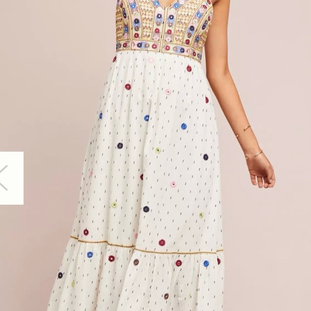 Anthropologie Multicolor Embroidered Maxi Dress